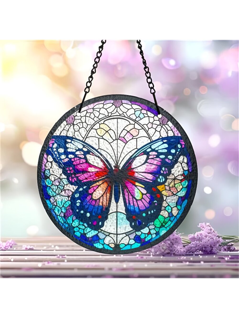 6.3 '' Butterfly Stained Glass Window Hanging Hand Painted Suncatcher Decor